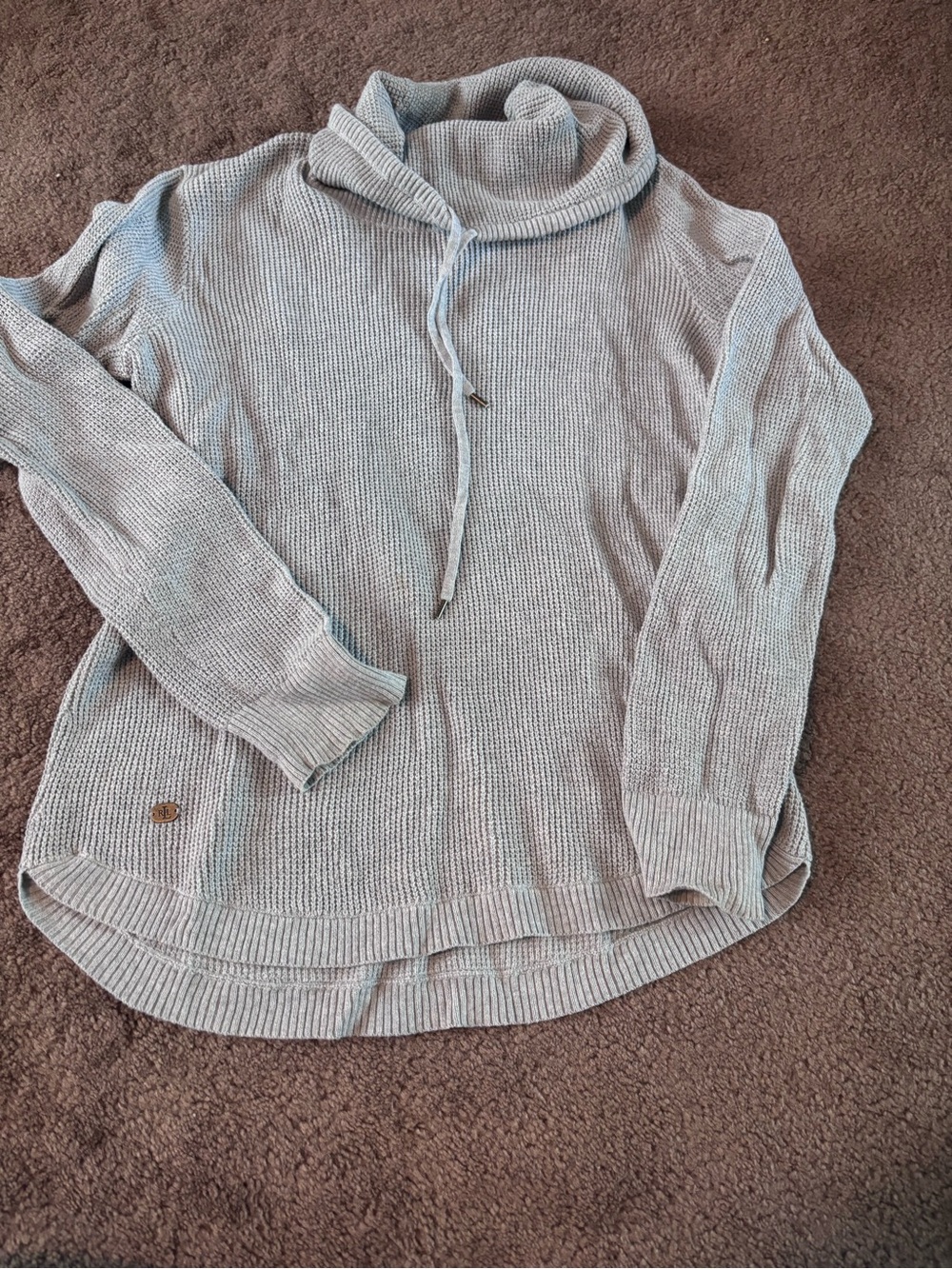 Ralph Lauren Light Gray Cowlneck Drawstring Knit Sweater